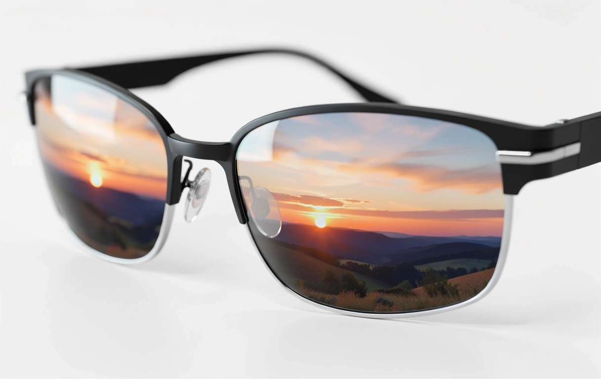 Lentes de alta qualidade refletindo paisagem natural